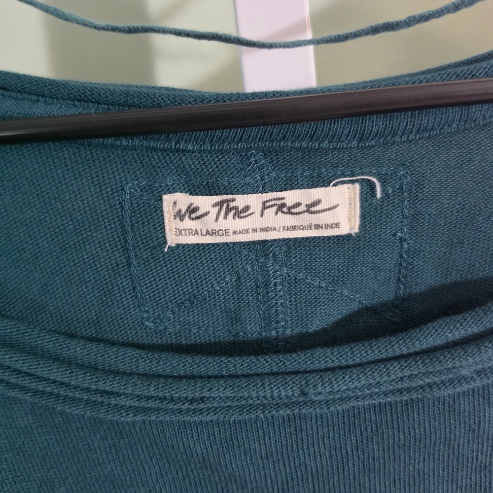 Free People We The Free Blossom Tee Junebug Teal Puff Sleeve Oversized Size XL - Picture 5 of 8